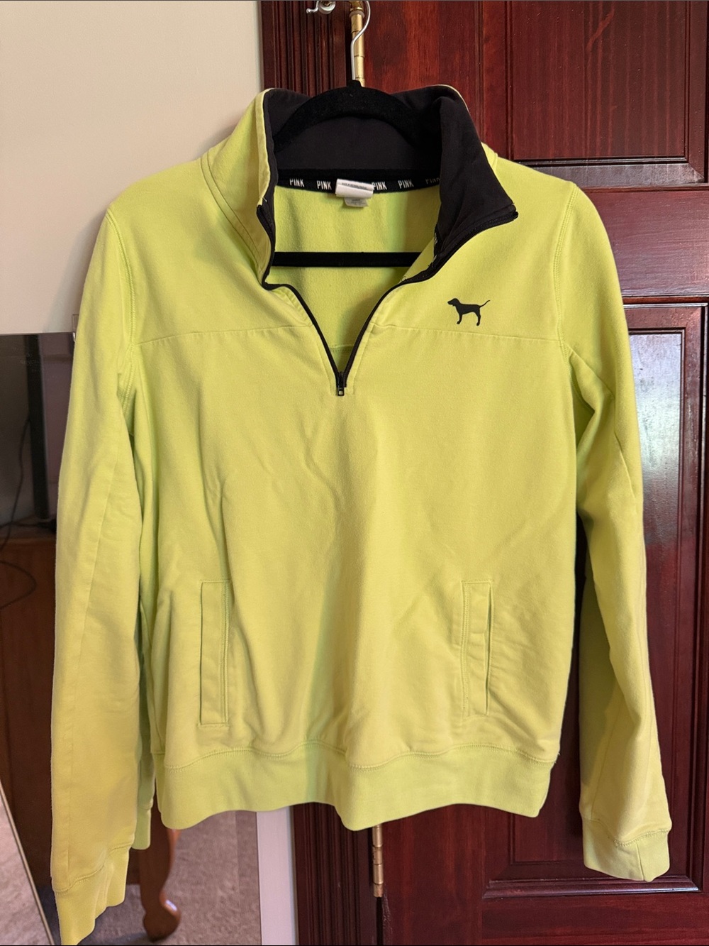PINK Victoria's Secret Lime Quarter-Zip Pullover with Black Collar